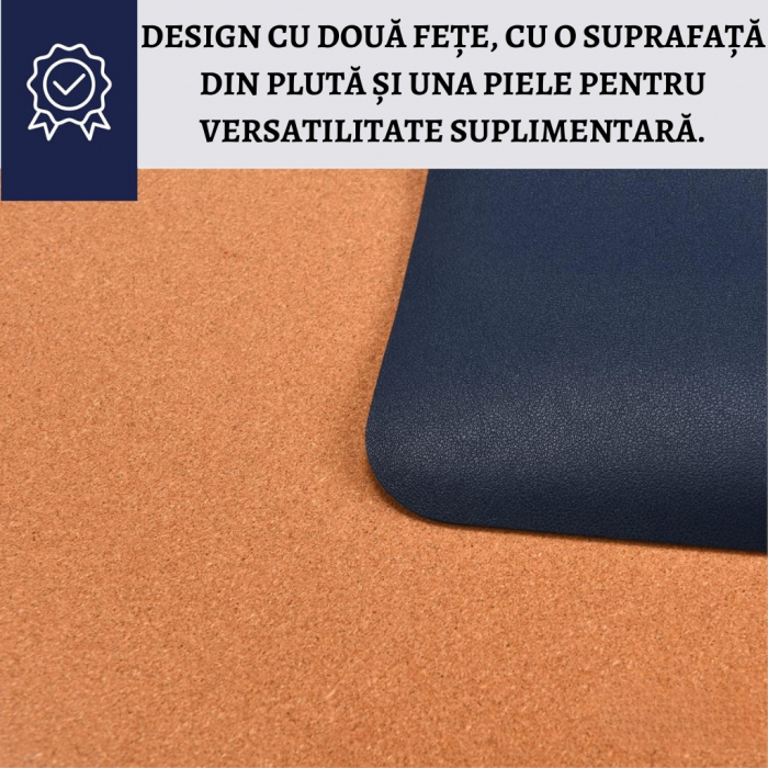 Mousepad tip Covoras Birou Dublu Fata - Protectie Impermeabila din Piele PU si Pluta Ecologica, 80x40cm, Albastru marin [4]