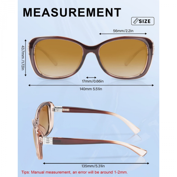 Ochelari de Soare Polarizati pentru Femei, Design cu Strasuri, Stil Butterfly Oversized, Protectie UV400, Maro [6]