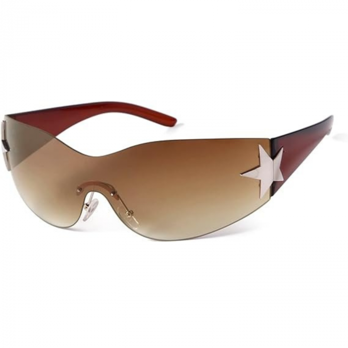 Ochelari de Soare Polarizati Y2K pentru Barbati si Femei, Stil Wrap Around, Protectie UV400, Ideali pentru Pescuit, Golf si Condus, Maro Transparent [1]