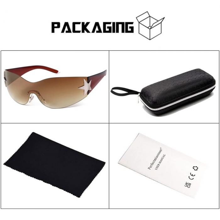 Ochelari de Soare Polarizati Y2K pentru Barbati si Femei, Stil Wrap Around, Protectie UV400, Ideali pentru Pescuit, Golf si Condus, Maro Transparent [3]