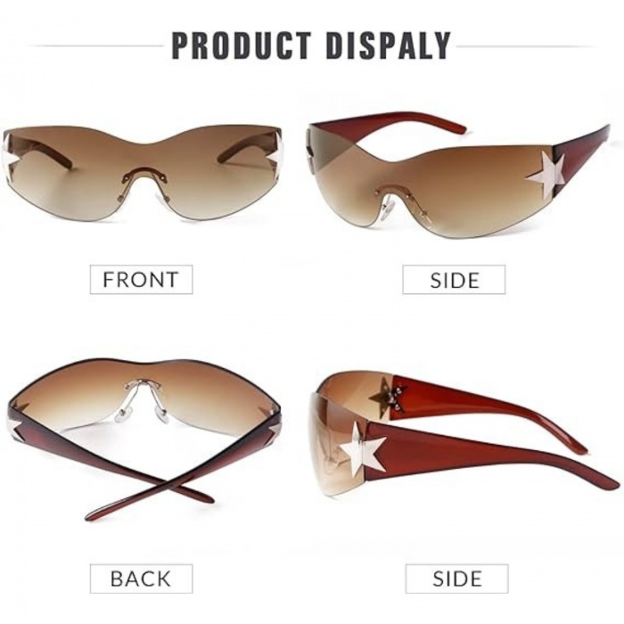 Ochelari de Soare Polarizati Y2K pentru Barbati si Femei, Stil Wrap Around, Protectie UV400, Ideali pentru Pescuit, Golf si Condus, Maro Transparent [6]