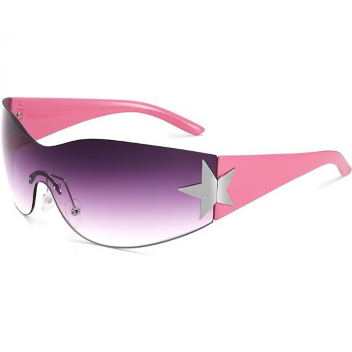 Ochelari de Soare Polarizati Y2K pentru Barbati si Femei, Stil Wrap Around, Protectie UV400, Ideali pentru Pescuit, Golf si Condus, Roz si Mov [3]