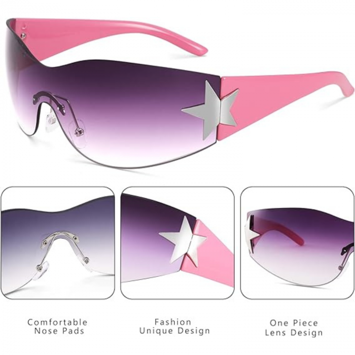 Ochelari de Soare Polarizati Y2K pentru Barbati si Femei, Stil Wrap Around, Protectie UV400, Ideali pentru Pescuit, Golf si Condus, Roz si Mov [5]