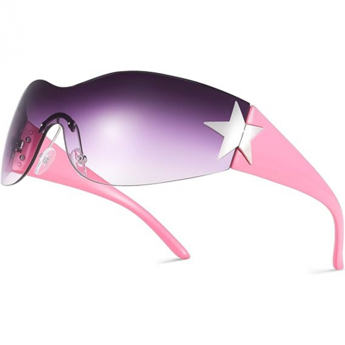 Ochelari de Soare Polarizati Y2K pentru Barbati si Femei, Stil Wrap Around, Protectie UV400, Ideali pentru Pescuit, Golf si Condus, Roz si Mov [1]