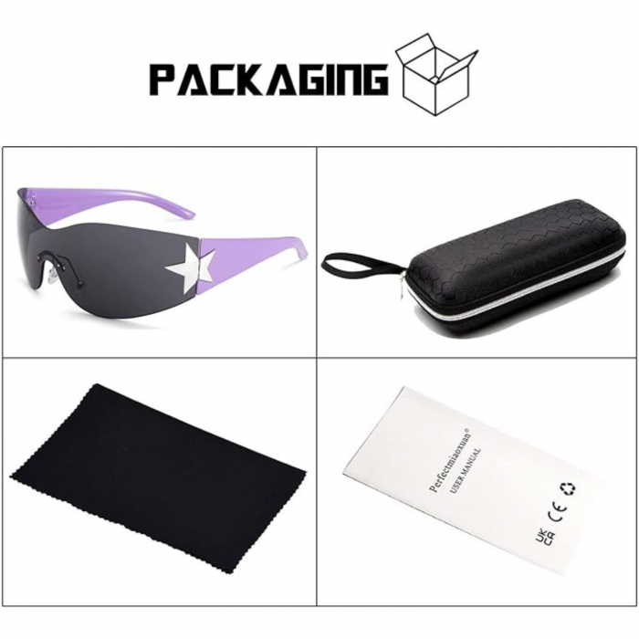 Ochelari de Soare Polarizati Y2K pentru Barbati si Femei, Stil Wrap Around, Protectie UV400, Ideali pentru Pescuit, Golf si Condus, Roz si Mov [2]