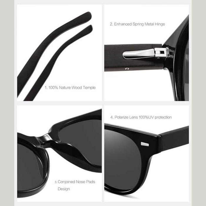 Ochelari de Soare Rotunzi din Plastic si Lemn de Nuc, Polarizati, Protectie UV400, pentru Femei [5]