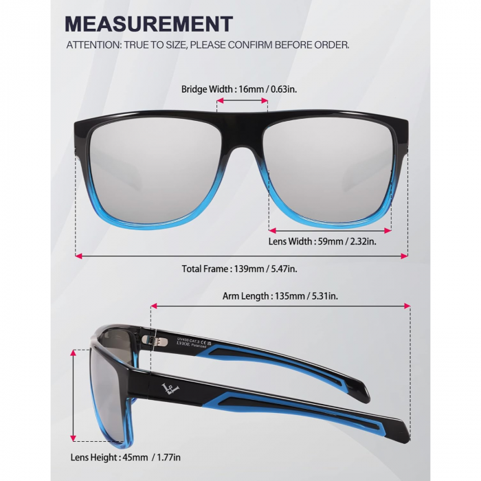 Ochelari de Soare Sport si Zilnici pentru Femei si Barbati, Protectie UV400 Polarizata, Design Ergonomic si Durabil, Negru si Albastru [7]