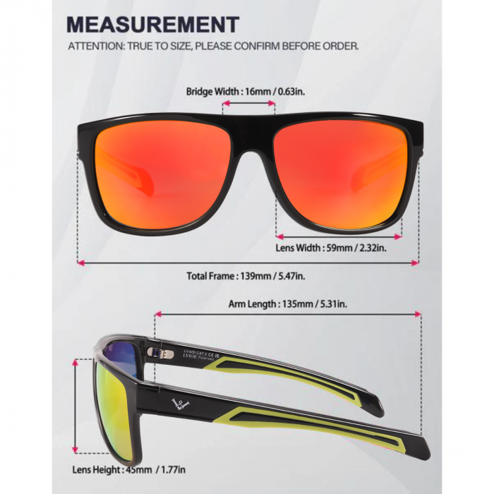 Ochelari de Soare Sport si Zilnici pentru Femei si Barbati, Protectie UV400 Polarizata, Design Ergonomic si Durabil, Negru si Galben [8]