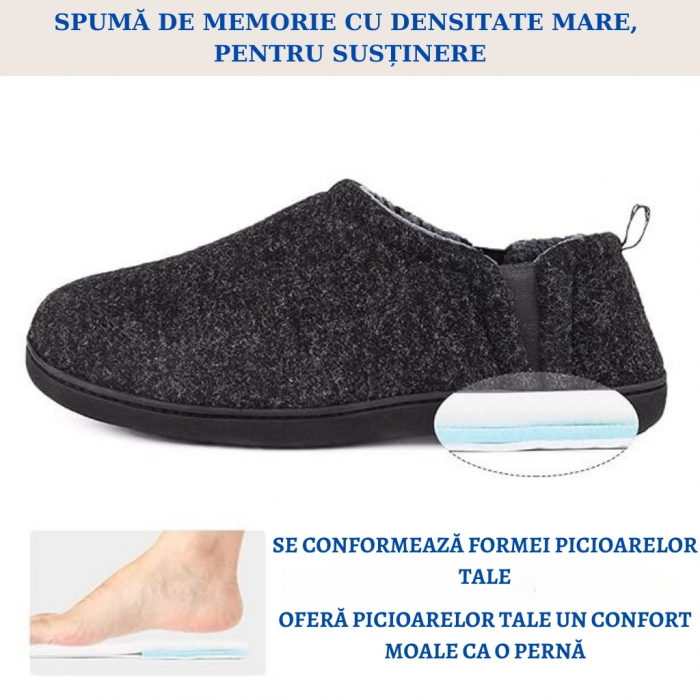 Papuci de Casa cu Spuma cu Memorie si Blana Sherpa, Gri, Marimea 44-45 – Confort Maxim pentru Barbati [4]