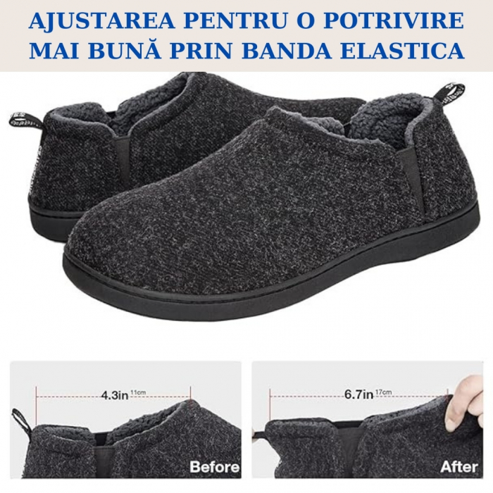 Papuci de Casa cu Spuma cu Memorie si Blana Sherpa, Gri, Marimea 44-45 – Confort Maxim pentru Barbati [2]
