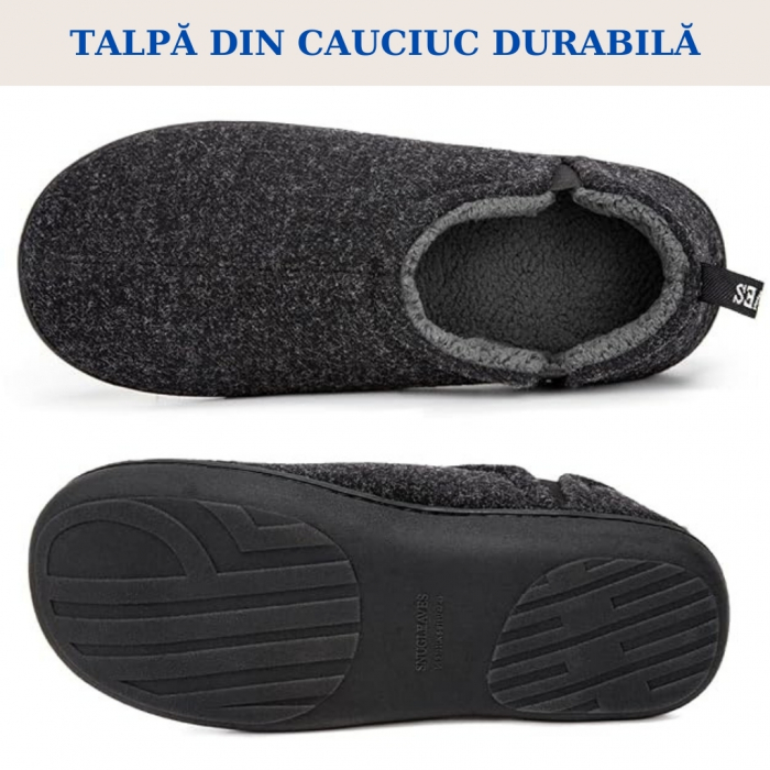 Papuci de Casa cu Spuma cu Memorie si Blana Sherpa, Gri, Marimea 44-45 – Confort Maxim pentru Barbati [3]