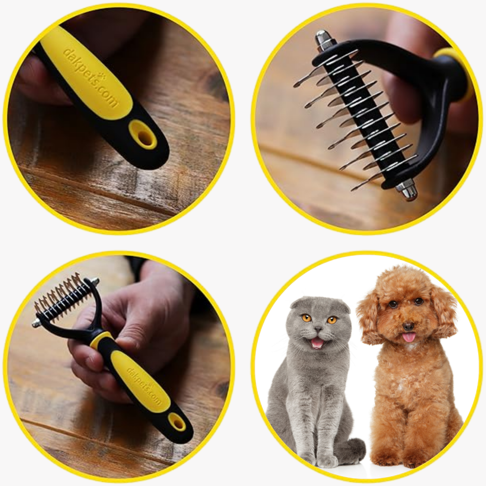 Perie Profesionala pentru Descurcarea Blanii - Instrument Complet de Grooming tip Pieptene pentru Caini si Pisici cu Piele Sensibila, Par Mediu sau Lung Galben [6]