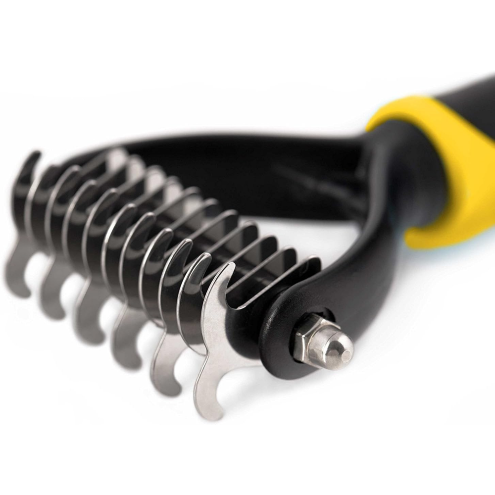 Perie Profesionala pentru Descurcarea Blanii - Instrument Complet de Grooming tip Pieptene pentru Caini si Pisici cu Piele Sensibila, Par Mediu sau Lung Galben [5]