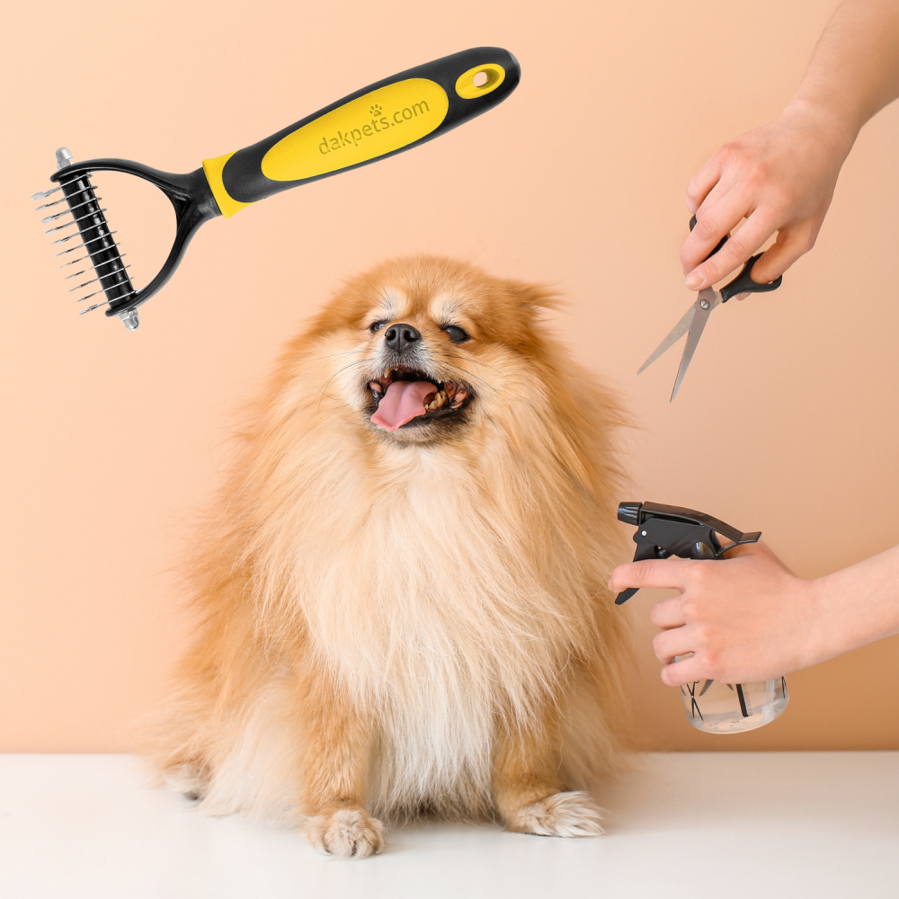 Perie Profesionala pentru Descurcarea Blanii - Instrument Complet de Grooming tip Pieptene pentru Caini si Pisici cu Piele Sensibila, Par Mediu sau Lung Galben [7]