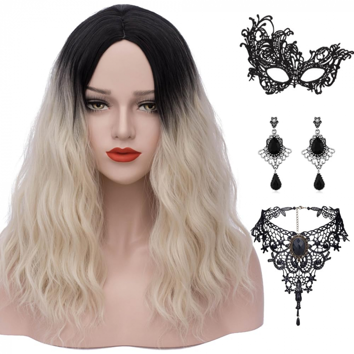 Peruca Blonda Ombre Cosplay pentru Femei, Stil Par Mediu, Ideala pentru Carnaval si Halloween [1]