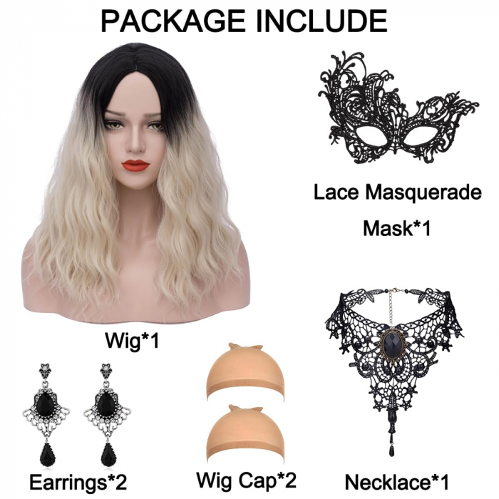 Peruca Blonda Ombre Cosplay pentru Femei, Stil Par Mediu, Ideala pentru Carnaval si Halloween [7]