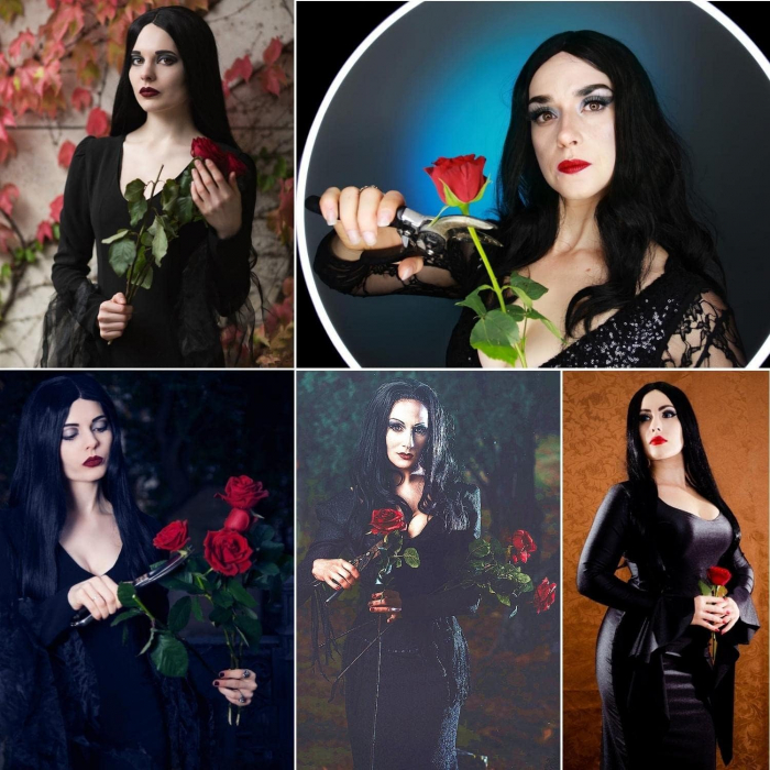 Peruca Bruneta Cosplay pentru Femei, Stil Morticia Familia Addams, Ideala pentru Carnaval si Halloween [6]