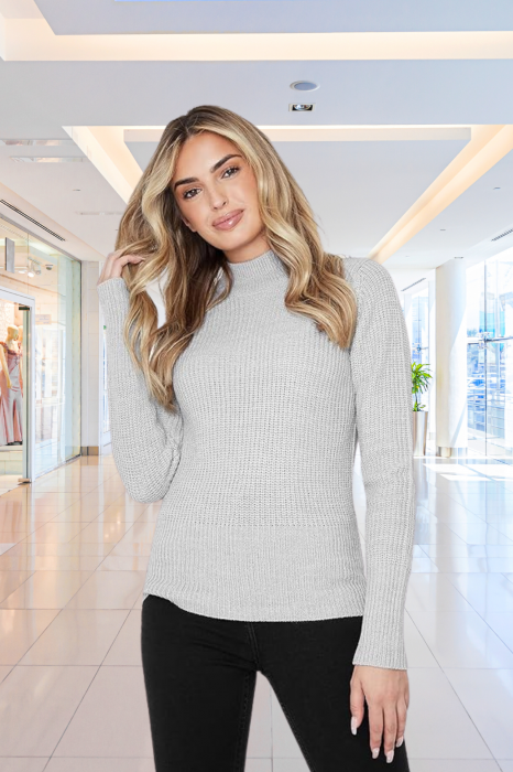 Pulover cu guler pentru femei din acril, cu maneca lunga, modern, confortabil, calduros, material fin, culoare gri, marimea S [3]