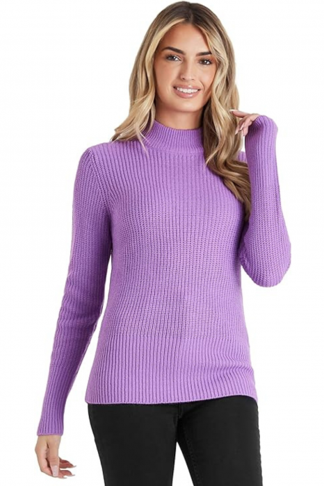Pulover cu guler pentru femei din acril, cu maneca lunga, modern, confortabil, calduros, material fin, culoare mov, marimea L [1]