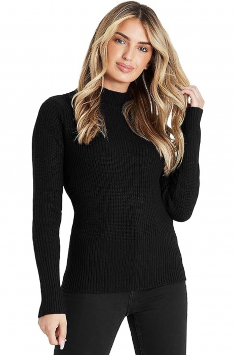 Pulover cu guler pentru femei din acril, cu maneca lunga, modern, confortabil, calduros, material fin, culoare negru, marimea L [1]