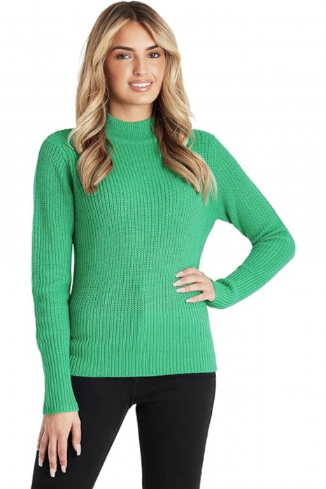 Pulover cu guler pentru femei din acril, cu maneca lunga, modern, confortabil, calduros, material fin, culoare verde, marimea M [1]