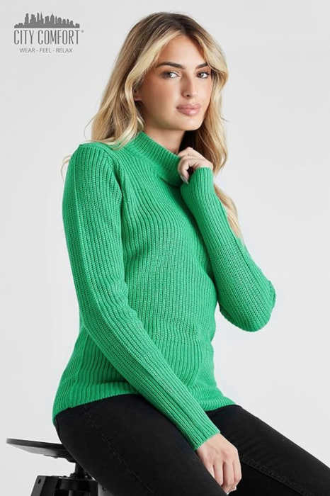 Pulover cu guler pentru femei din acril, cu maneca lunga, modern, confortabil, calduros, material fin, culoare verde, marimea M [5]