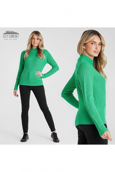 Pulover cu guler pentru femei din acril, cu maneca lunga, modern, confortabil, calduros, material fin, culoare verde, marimea XL [4]