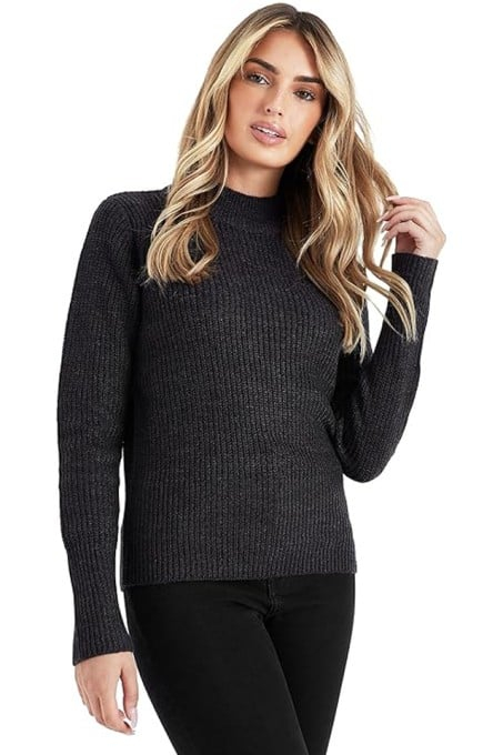 Pulover de Iarna pentru Femei – Elegant, Cald si Confortabil, cu Guler Inalt si Tesatura Ripsata, Gri Inchis, S [1]