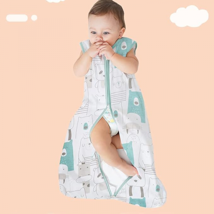 Sac de Dormit Bebelusi 0.5 Tog, 100% Bumbac, Unisex, Fara Maneci, cu Fermoar in Doua Directii, L [5]
