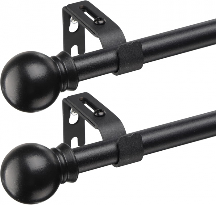 Set 2 Galerii pentru Perdea cu Finiale Rotunde, 76 - 115 cm, Diametru 1.6 cm, Negru Mat, Suporturi Incluse pentru Living si Exterior [1]