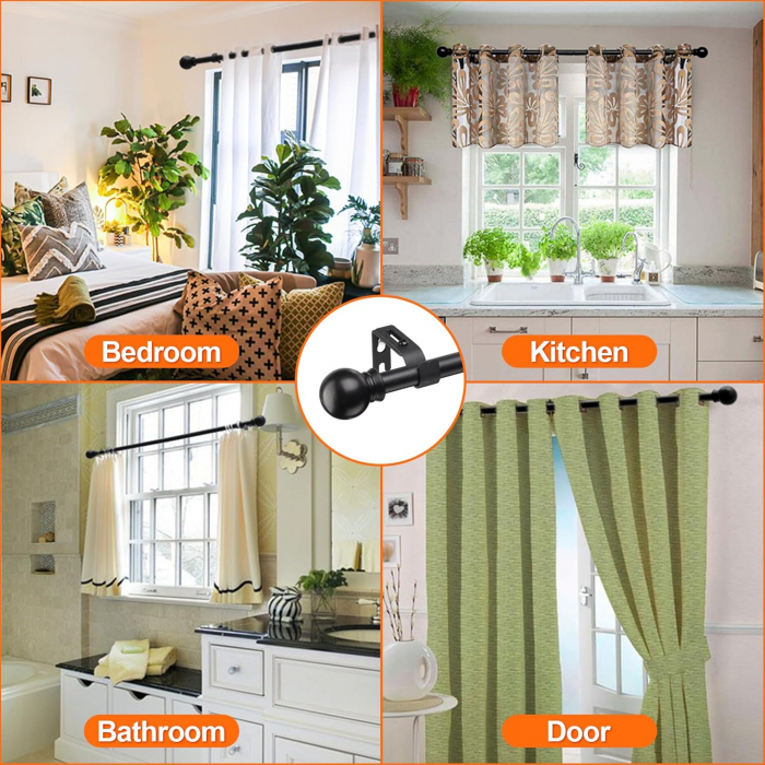 Set 2 Galerii pentru Perdea cu Finiale Rotunde, 76 - 151 cm, Diametru 1.6 cm, Negru Mat, Suporturi Incluse pentru Living si Exterior [5]