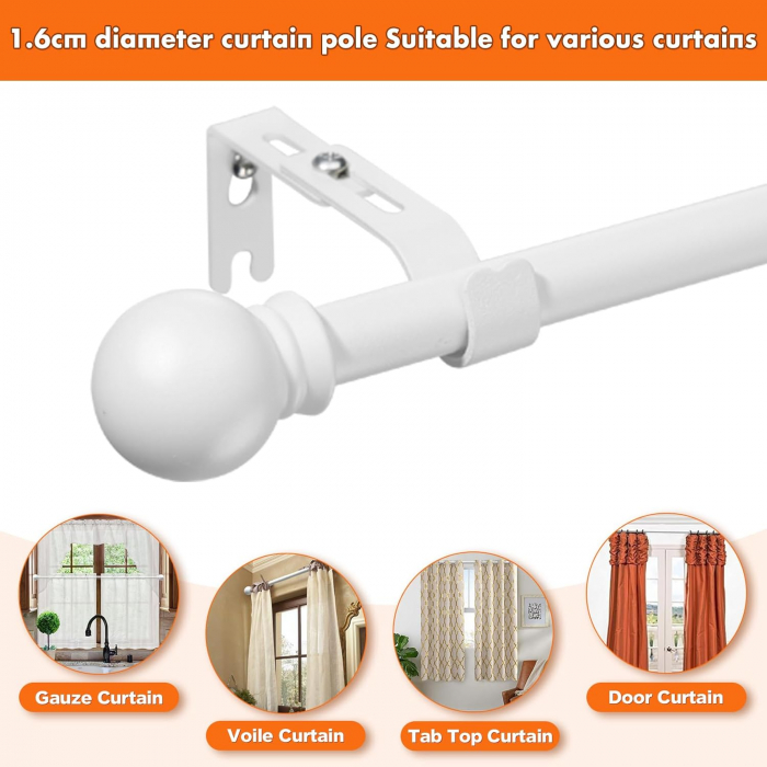 Set 2 Galerii pentru Perdea cu Finiale Rotunde, 76 - 151 cm, Diametru 1.6 cm, Suporturi Incluse pentru Living si Exterior [6]