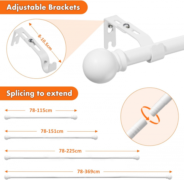 Set 2 Galerii pentru Perdea cu Finiale Rotunde, 76 - 151 cm, Diametru 1.6 cm, Suporturi Incluse pentru Living si Exterior [5]