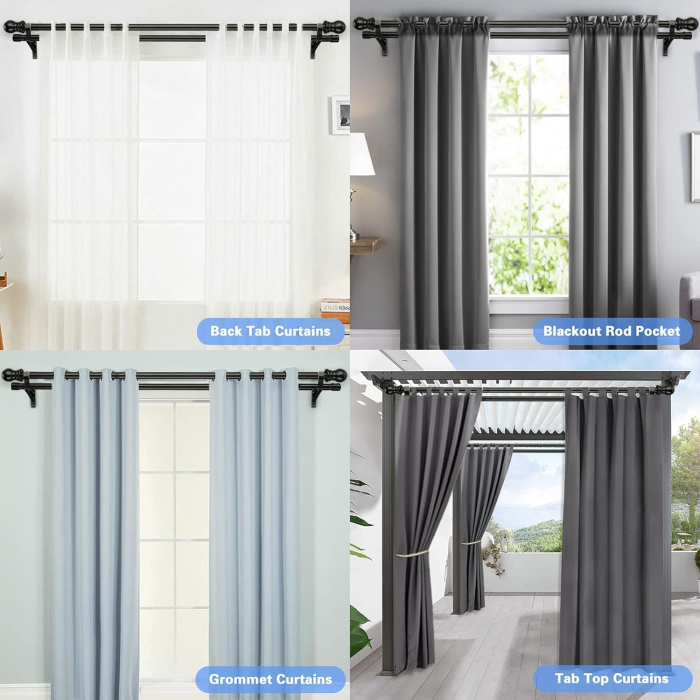 Set 2 x Galerie Metalica pentru Perdea cu Finiale Rotunde si in Buton, 76 - 113 cm, Diametru 2.5 cm, Negru, Suporturi Incluse pentru Living si Exterior [4]