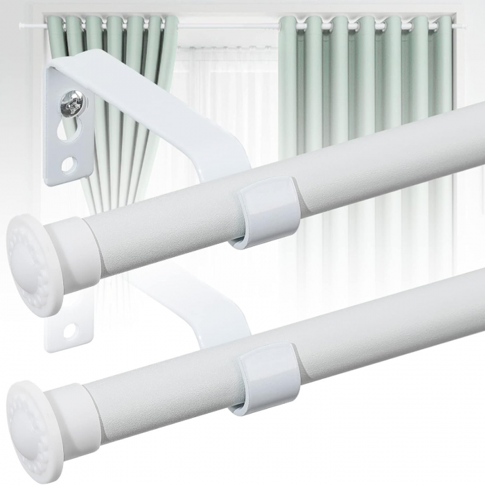 Set 2 x Galerie pentru Perdea cu Finiale Rotunde, 76 - 116 cm, Diametru 1.6 cm,  Alba, Suporturi Incluse pentru Living si Exterior [3]