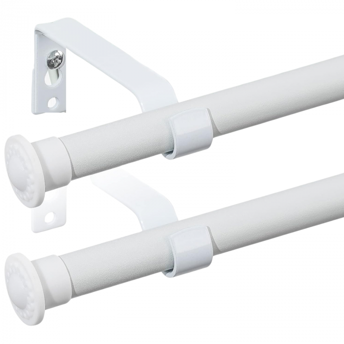 Set 2 x Galerie pentru Perdea cu Finiale Rotunde, 76 - 116 cm, Diametru 1.6 cm,  Alba, Suporturi Incluse pentru Living si Exterior [1]