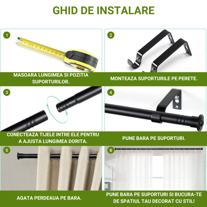 Set 2 x Galerie pentru Perdea cu Finiale Rotunde, 76 - 116 cm, Diametru 1.6 cm,  Alba, Suporturi Incluse pentru Living si Exterior [2]