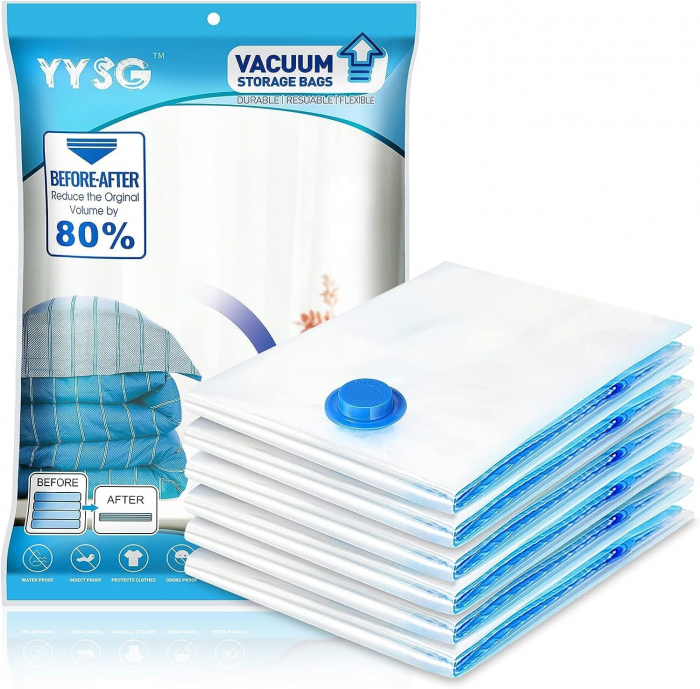 Set 6 Saci de Vidat pentru Depozitare – Saci Economisitori de Spatiu, 60x40cm, Reutilizabili, pentru Haine, Paturi, Perne si Calatorii [1]