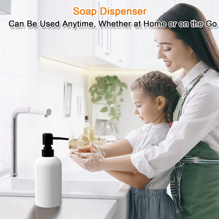 Set elegant pentru baie din 3 piese, cu dozator pentru sapun lichid, pahar clatire sau recipient pentru periute si pasta de dinti, tavita, culoare alba, model in relief, rasina epoxidica [2]