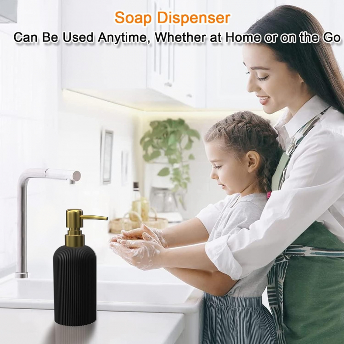 Set elegant pentru baie din 3 piese, cu dozator pentru sapun lichid, pahar clatire sau recipient pentru periute si pasta de dinti, tavita, culoare neagra, model in relief, rasina epoxidica [4]