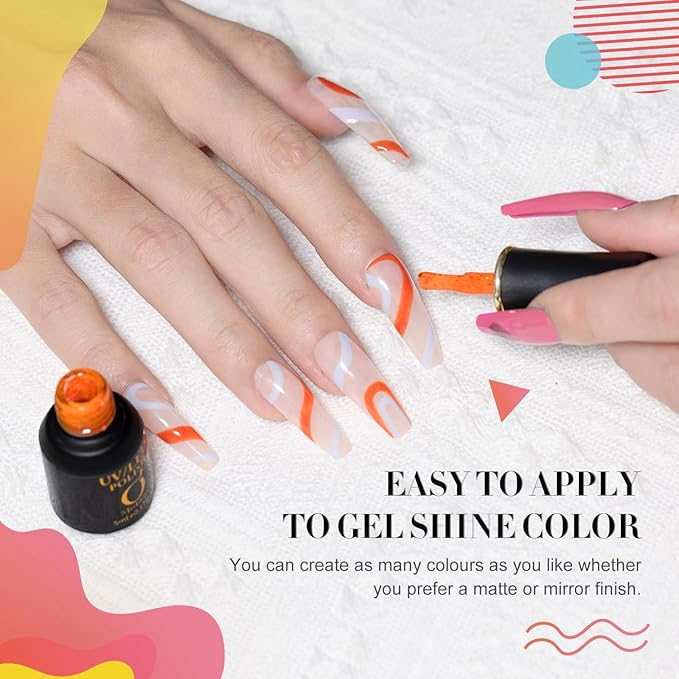 Set Lac de Unghii Gel, 23 Piese - Kit pentru Manichiura cu Culori Rosu, Albastru si Portocaliu, Gel Soak Off pentru Iarna, Base Coat, Glossy si Matte Top Coat [4]