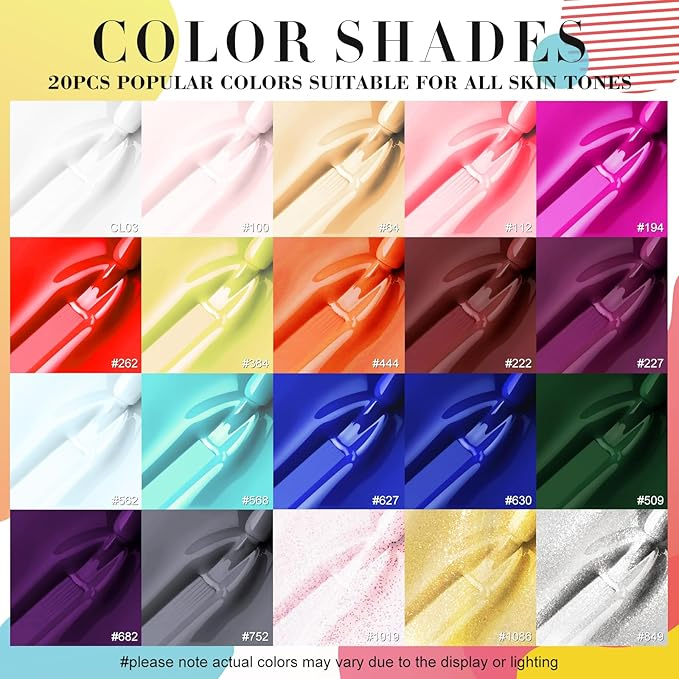 Set Lac de Unghii Gel, 23 Piese - Kit pentru Manichiura cu Culori Rosu, Albastru si Portocaliu, Gel Soak Off pentru Iarna, Base Coat, Glossy si Matte Top Coat [2]