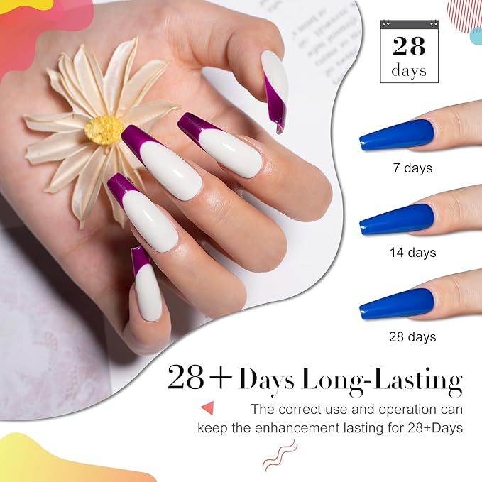 Set Lac de Unghii Gel, 23 Piese - Kit pentru Manichiura cu Culori Rosu, Albastru si Portocaliu, Gel Soak Off pentru Iarna, Base Coat, Glossy si Matte Top Coat [6]