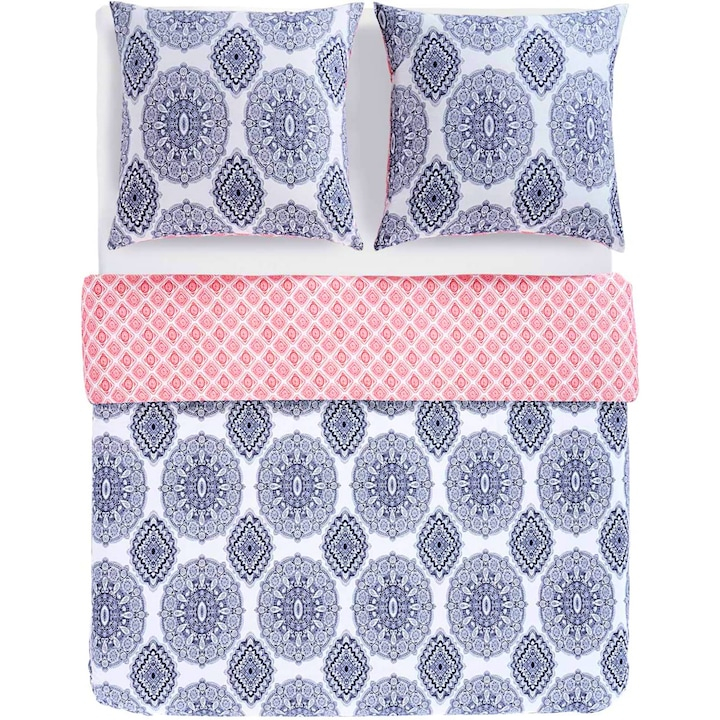 Set lenjerie de pat dublu, bumbac 100%, 155 x 200 cm, 80 x 80 cm, 3 piese, OEKO-TEX Standard 100, multicolor, 2 persoane Multicolor 155 x 200 80 x 80 [2]