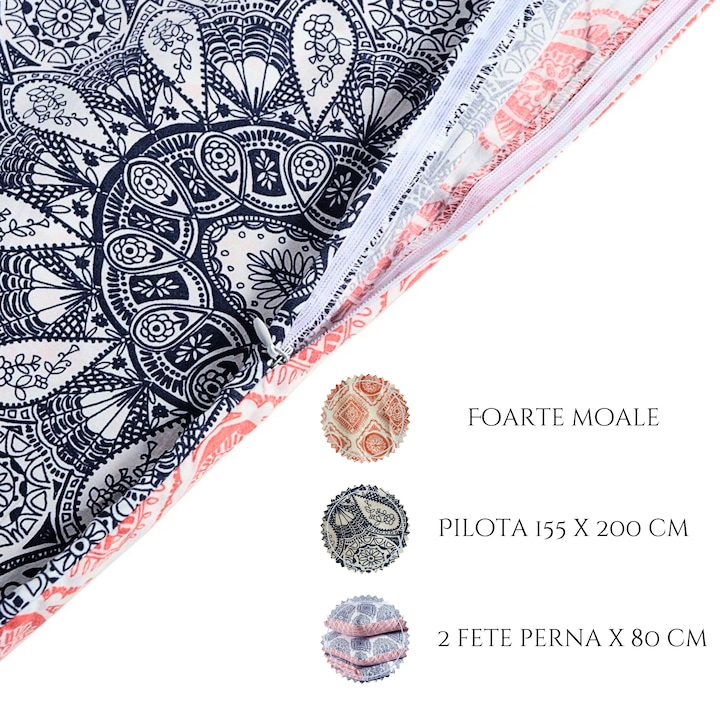 Set lenjerie de pat dublu, bumbac 100%, 155 x 200 cm, 80 x 80 cm, 3 piese, OEKO-TEX Standard 100, multicolor, 2 persoane Multicolor 155 x 200 80 x 80 [3]