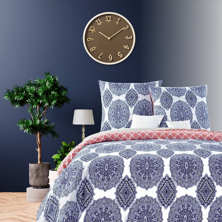 Set lenjerie de pat dublu, bumbac 100%, 155 x 200 cm, 80 x 80 cm, 3 piese, OEKO-TEX Standard 100, multicolor, 2 persoane Multicolor 155 x 200 80 x 80 [1]