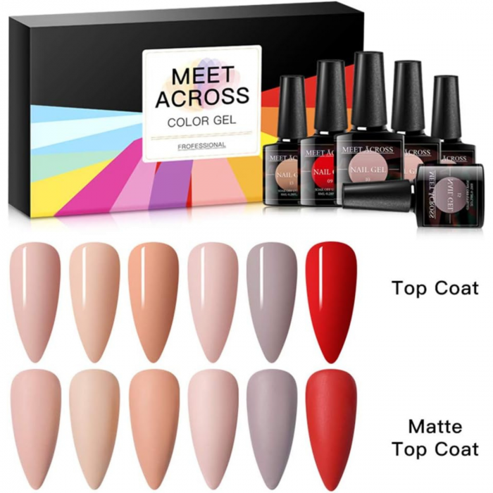 Set Oja Gel MEET ACROSS, 6 Culori Nude si Roz, Kit pentru Manichiura UV LED Soak Off, 8ml, Rasfat Elegant pentru Unghii [2]