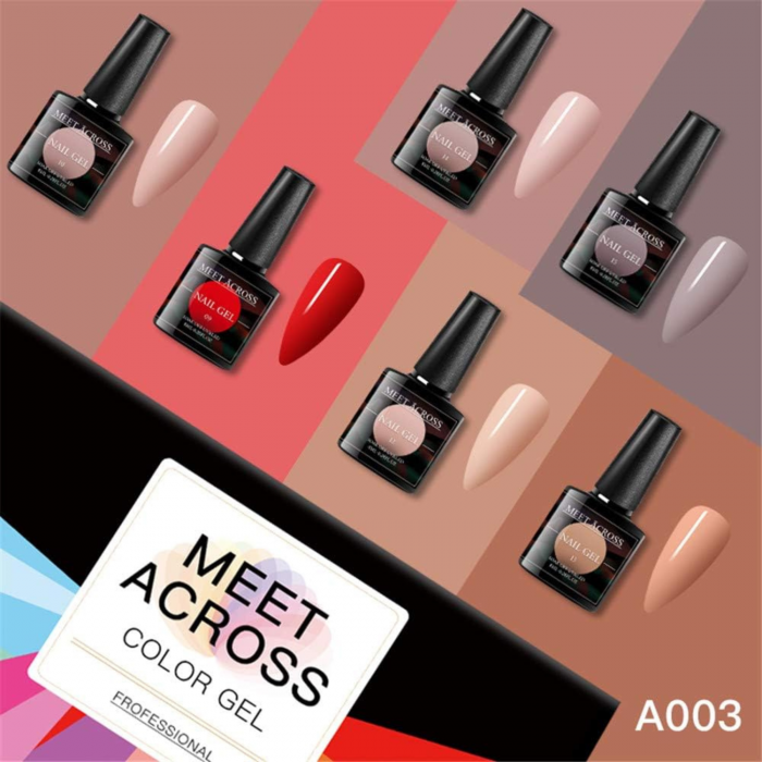 Set Oja Gel MEET ACROSS, 6 Culori Nude si Roz, Kit pentru Manichiura UV LED Soak Off, 8ml, Rasfat Elegant pentru Unghii [7]