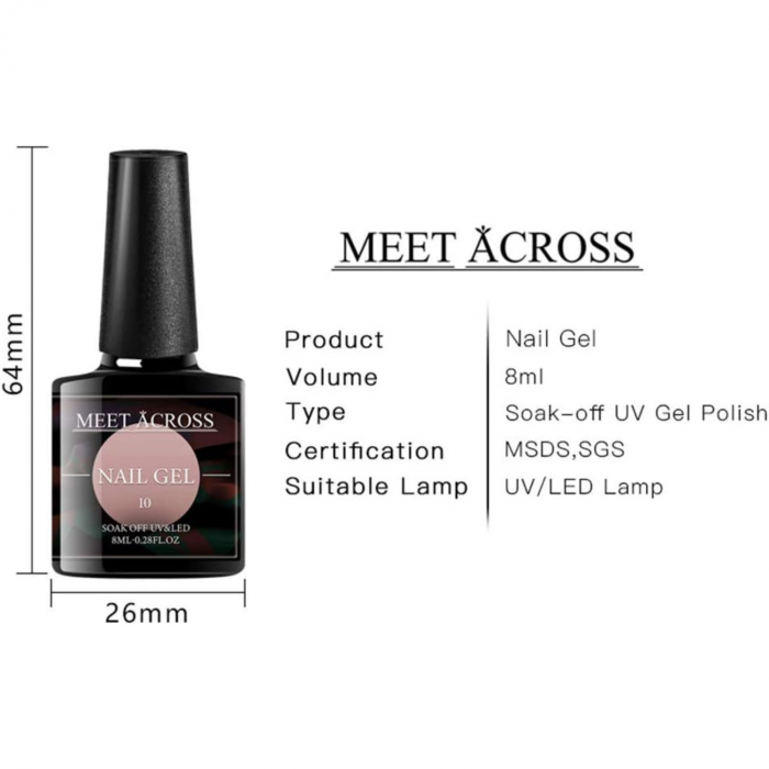 Set Oja Gel MEET ACROSS, 6 Culori Nude si Roz, Kit pentru Manichiura UV LED Soak Off, 8ml, Rasfat Elegant pentru Unghii [3]
