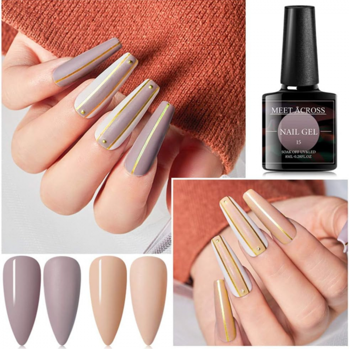 Set Oja Gel MEET ACROSS, 6 Culori Nude si Roz, Kit pentru Manichiura UV LED Soak Off, 8ml, Rasfat Elegant pentru Unghii [6]